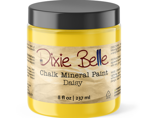 Jar of Dixie Belle Chalk Mineral Paint in Daisy color on a white background