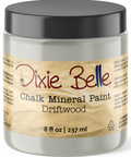 Jar of Dixie Belle Chalk Mineral Paint in Driftwood color on a white background