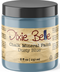 Jar of Dixie Belle Chalk Mineral Paint in Dusty Blue color on a white background