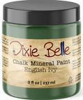 Jar of Dixie Belle Chalk Mineral Paint in English Ivy color on a white background
