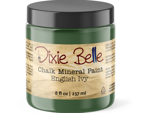Jar of Dixie Belle Chalk Mineral Paint in English Ivy color on a white background