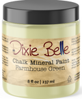 Jar of Dixie Belle Chalk Mineral Paint in Farmhouse Green color on a white background