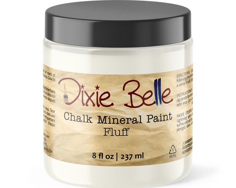 Jar of Dixie Belle Chalk Mineral Paint in Fluff color on a white background