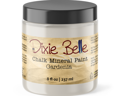 Jar of Dixie Belle Chalk Mineral Paint in Gardenia color on a white background