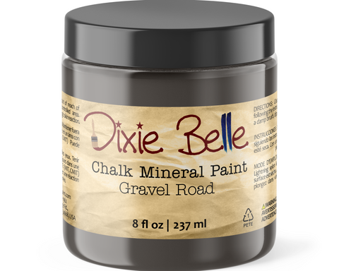 Jar of Dixie Belle Chalk Mineral Paint in Gravel Road color on a white background