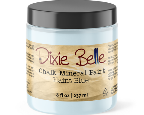 Jar of Dixie Belle Chalk Mineral Paint in Haint Blue on a white background
