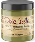 Jar of Dixie Belle Chalk Mineral Paint in Holy Guacamole color on a white background