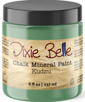 Jar of Dixie Belle Chalk Mineral Paint in Kudzu color on a white background