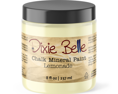 Jar of Dixie Belle Chalk Mineral Paint in Lemonade color on a white background