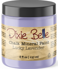 Jar of Dixie Belle Chalk Mineral Paint in Lucky Lavender color on a white background