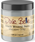Jar of Dixie Belle Chalk Mineral Paint in Manatee Gray color on a white background