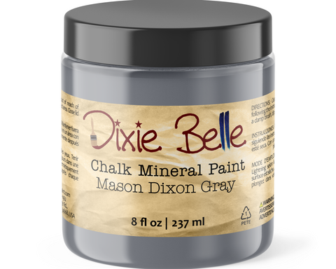 Jar of Dixie Belle Chalk Mineral Paint in Mason Dixon Gray color on a white background