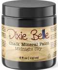 Jar of Dixie Belle Chalk Mineral Paint in Midnight Sky color on a white background