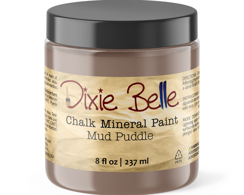 Jar of Dixie Belle Chalk Mineral Paint in Mud Puddle color on a white background