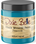 Jar of Dixie Belle Chalk Mineral Paint in Peacock color on a white background