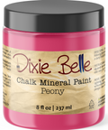 Jar of Dixie Belle Chalk Mineral Paint in Peony color on a white background