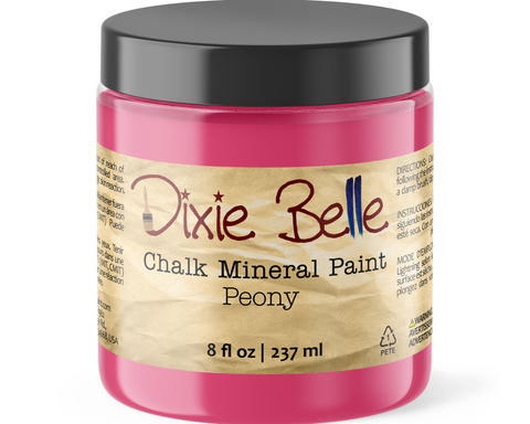 Jar of Dixie Belle Chalk Mineral Paint in Peony color on a white background