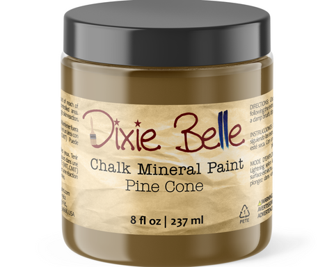Jar of Dixie Belle Chalk Mineral Paint in Pine Cone color on a white background