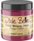 Jar of Dixie Belle Chalk Mineral Paint in Plum Crazy color on a white background