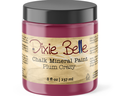 Jar of Dixie Belle Chalk Mineral Paint in Plum Crazy color on a white background