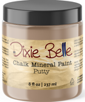 Jar of Dixie Belle Chalk Mineral Paint in Putty color on a white background