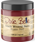 Jar of Dixie Belle Chalk Mineral Paint in Rustic Red color on a white background