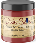 Jar of Dixie Belle Chalk Mineral Paint in Rusty Nail color on a white background