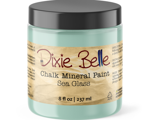 Jar of Dixie Belle Chalk Mineral Paint in Sea Glass color on a white background