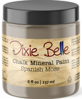 Jar of Dixie Belle Chalk Mineral Paint in Spanish Moss color on a white background