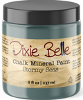 Jar of Dixie Belle Chalk Mineral Paint in Stormy Seas color on a white background