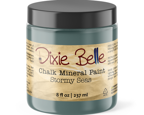 Jar of Dixie Belle Chalk Mineral Paint in Stormy Seas color on a white background