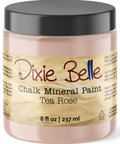 Jar of Dixie Belle Chalk Mineral Paint in Tea Rose color on a white background