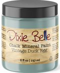Jar of Dixie Belle Chalk Mineral Paint in Vintage Duck Egg color on a white background