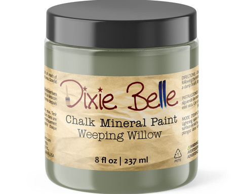 Jar of Dixie Belle Chalk Mineral Paint in Weeping Willow color on a white background