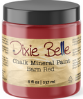 Jar of Dixie Belle Chalk Mineral Paint in Barn Red on a white background
