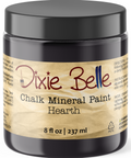 Jar of Dixie Belle Chalk Mineral Paint labeled 'Hearth' on a white background