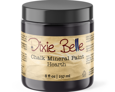 Jar of Dixie Belle Chalk Mineral Paint labeled 'Hearth' on a white background