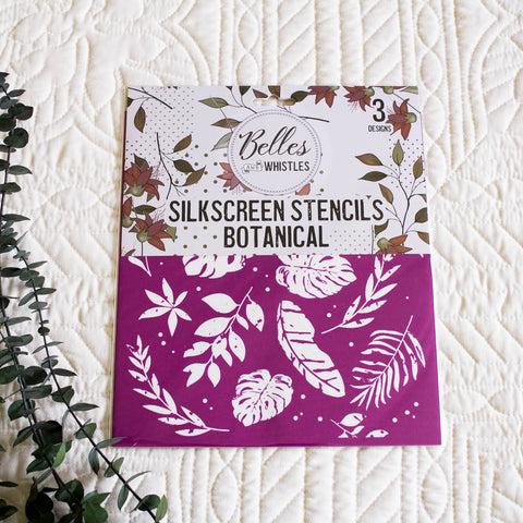 Botanical Silkscreen stencils on a textured white background
