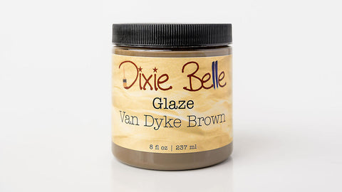 Jar of Dixie Belle Glaze in Van Dyke Brown on a white background