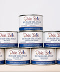 Collection of Dixie Belle gel stain cans on a white background