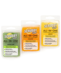 Three Scrubby All-in-One Soap and Scrubber products on a white background