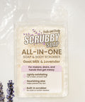Scrubby Soap with lavender flowers on a white background