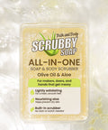 Scrubby Soap with olive oil and aloe on a white background