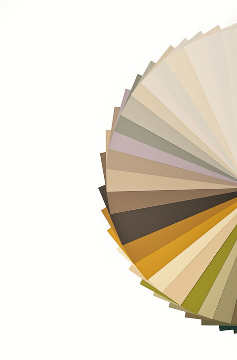 Color swatch chart with various shades of earthy tones on a white background