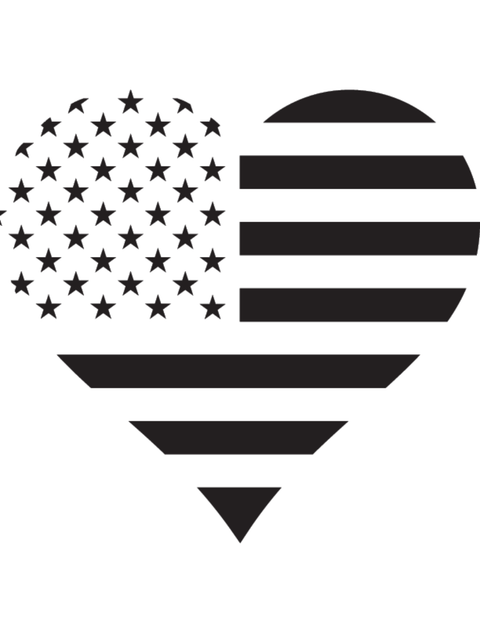 American flag design in the shape of a heart on a white background
