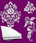 Belles and Whistles Floral - Silkscreen Stencil provides an extra decorative touch to your project!
The layout of the Floral - Silkscreen Stencil with the corner saying "APPLICATION TOOL INCLUDED".