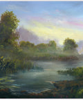 Belles and Whistles Late Aurora - A1 Rice Decoupage Paper 
This shows you the one sheet decoupage.  It looks like a misty water scene.  There are water plants purtruding from the water, lots of greenery and trees.  The sky has colors of blues, yellows, pinks and purples.  It's all done in a Monetesk style; dreamy, blurry and light refracted.  It's like a deep sigh of relief.