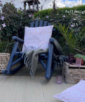 Belles and Whistles Lotus Bloom - Stencil provides an extra decorative touch to any project!
Image shows two light pink pillows with Lotus Bloom - Stencil used as the pattern on the fabric. One pillow is staged on top of a matte black rocking chair while the other is on the floor. Staged outside with greenery and wooden decor.