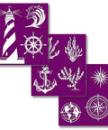 Belles and Whistles Nautical - Silkscreen Stencil provides an extra decorative touch to any project! Belles and whistle Silk screen nautical stencil layout designs.