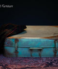 Belles and Whistles Nautical - Silkscreen Stencil provides an extra decorative touch to any project! Blue chalk painted luggage with painted on anchor and compass stencils.